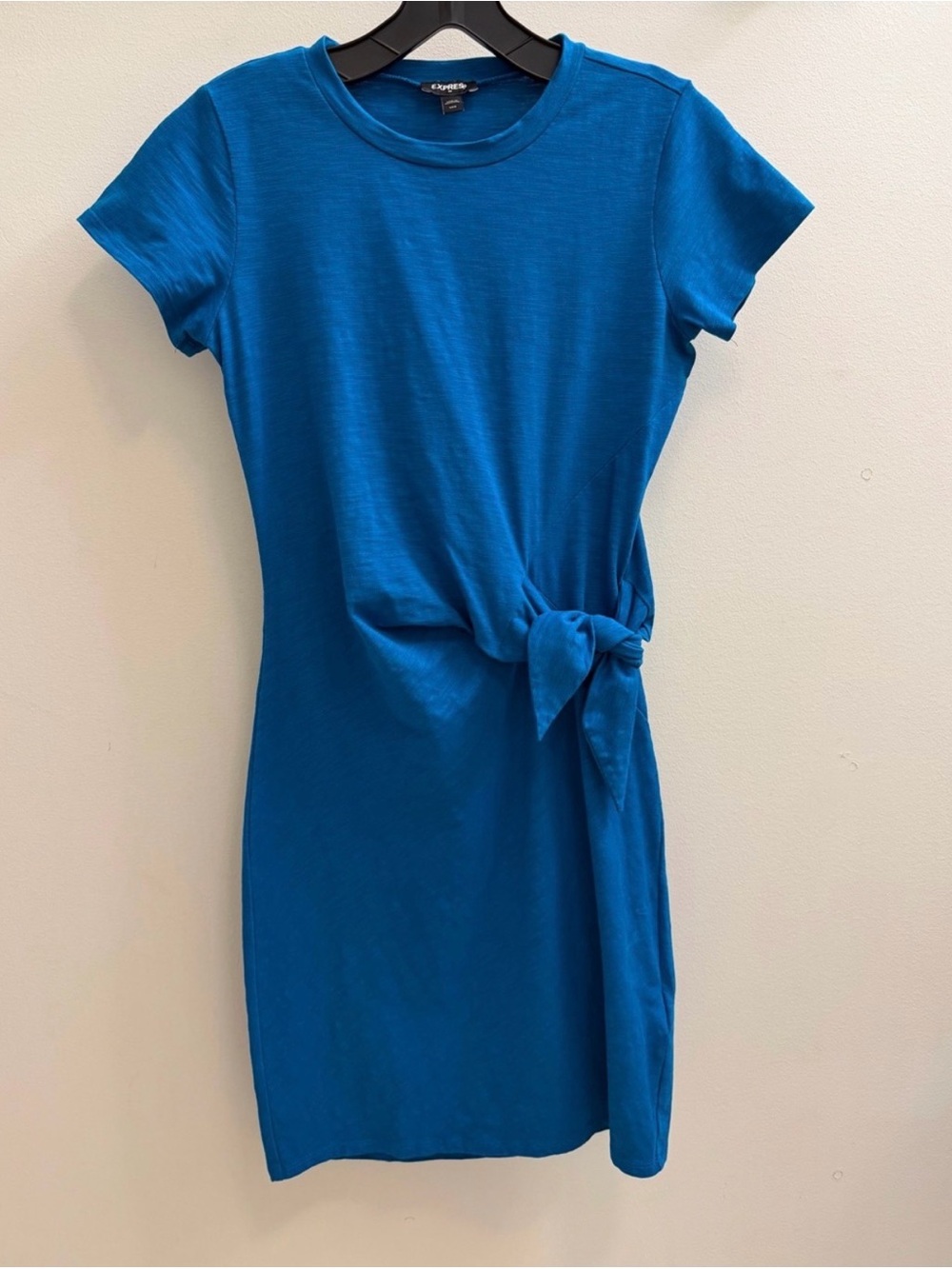 Express Short-Sleeve Tie-Front Knot Mini Dress Tan and Blue XXS BUNDLE OF 2 - Picture 2 of 10